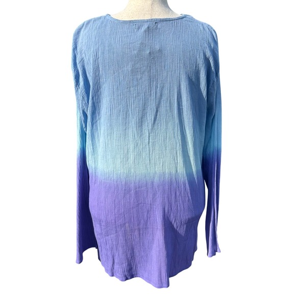 Cotton Gauze Butterfly Embroidered Tunic Top Wms 4XL Ombre Purple Boho Beachy - Picture 4 of 6